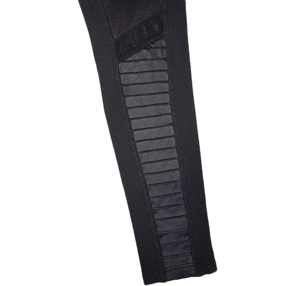 Alo Yoga Moto Leggings Women's XS Black High Waist Pintuck Mesh Panel Spandex